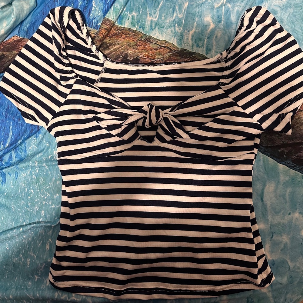 Navy blue & white striped retro vintage  shirt